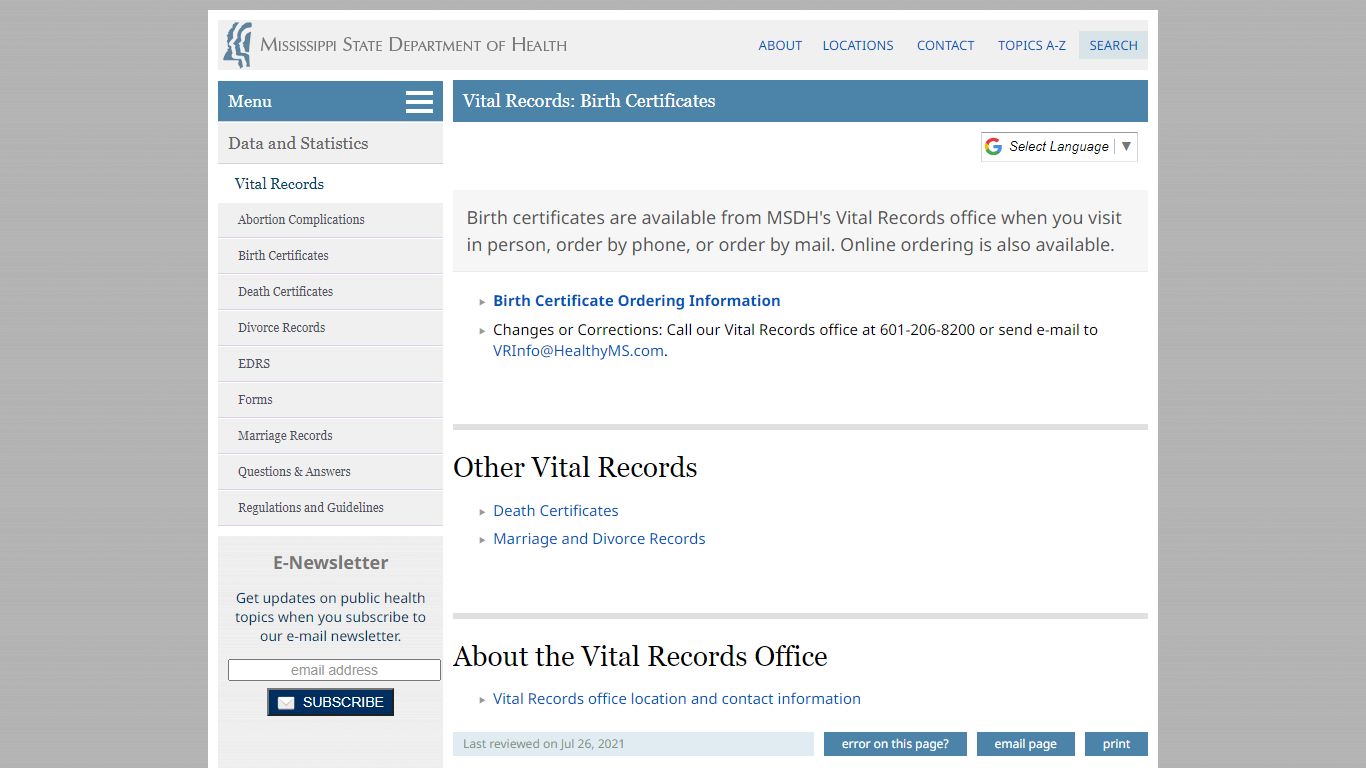 Vital Records: Birth Certificates - Mississippi State Department of Health