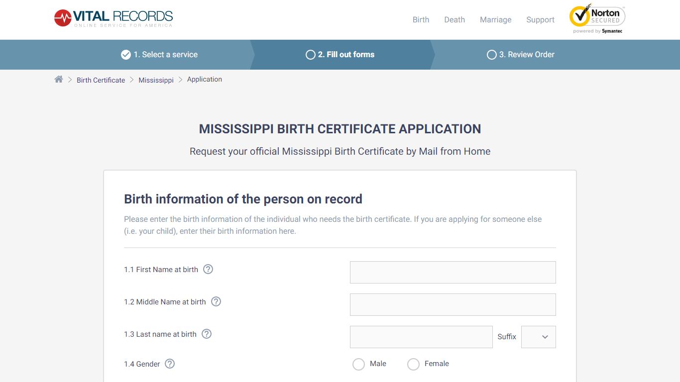 Mississippi Birth Certificate Application - Vital Records Online